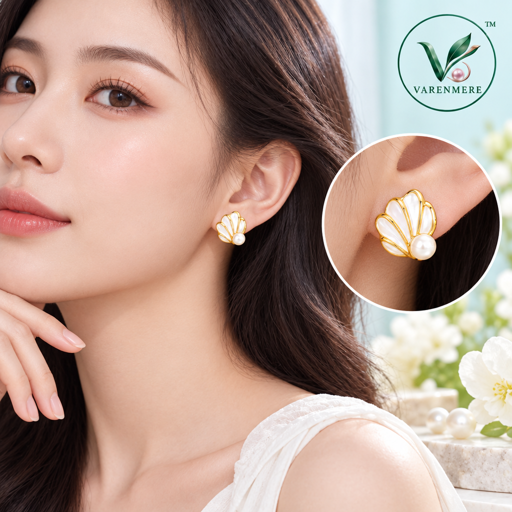 Varenmere™ Seashell Pearl Stud Earrings