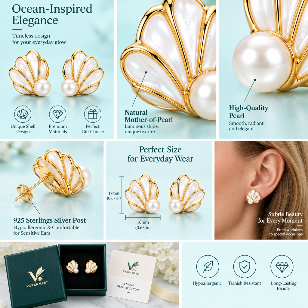 Varenmere™ Seashell Pearl Stud Earrings