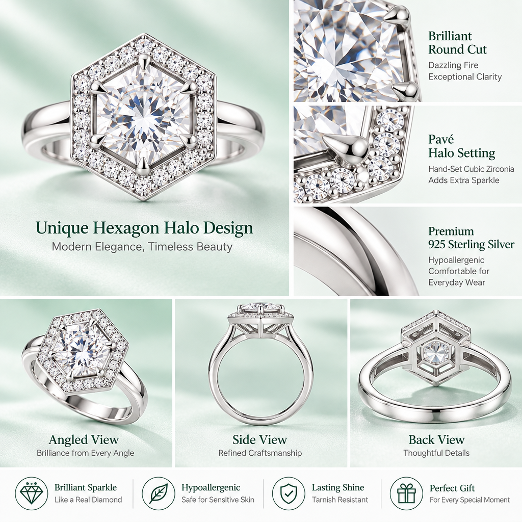 Varenmere™ Hexagon Crystal Statement Ring