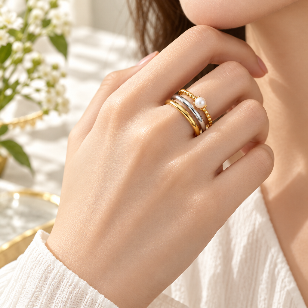 Varenmere™ Mixed-Metal Pearl Stack Rings
