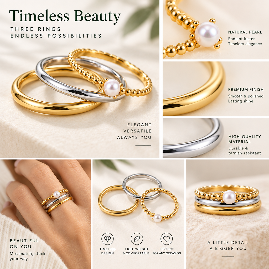 Varenmere™ Mixed-Metal Pearl Stack Rings