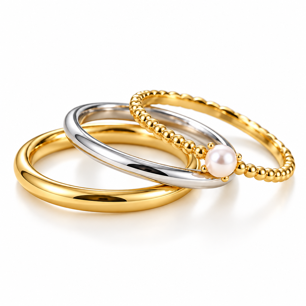 Varenmere™ Mixed-Metal Pearl Stack Rings
