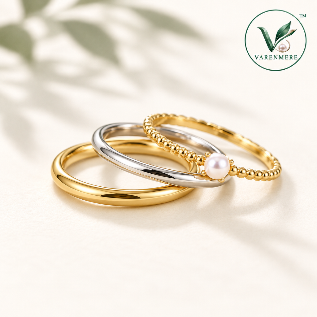 Varenmere™ Mixed-Metal Pearl Stack Rings